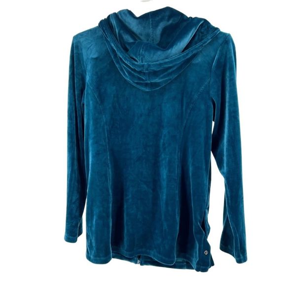 Zynergy by Chicos side snap velour teal size 0 4/5 hooded zip up casual workout - Picture 4 of 6